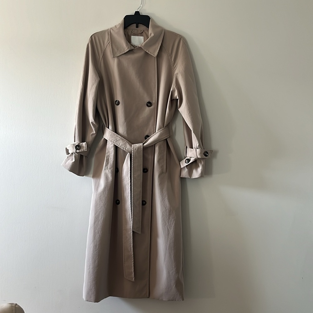 H&M Double Breasted Trench Coat Oversized Sz Small Beige Color - Picture 10 of 16